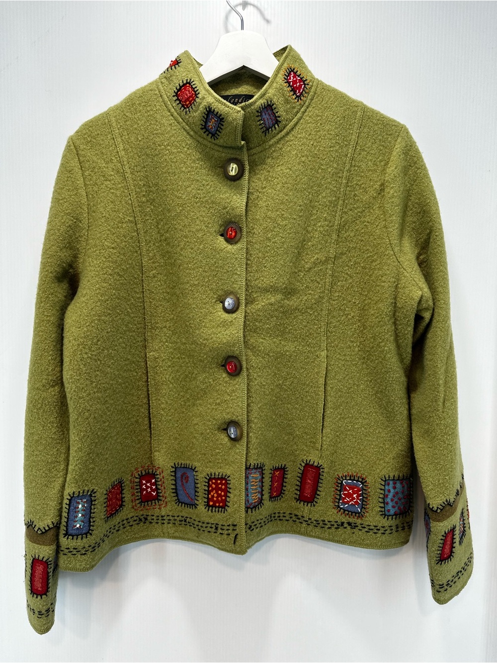 Vintage Y2K Icelandic Design Wool Patchwork Jacket Med. Fully Lined Boiled Wool